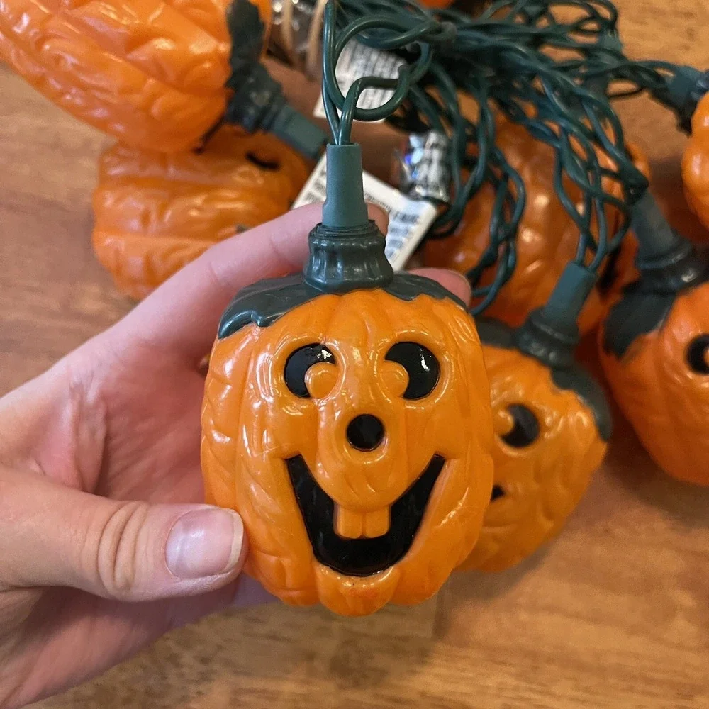 Vintage Halloween‎ Blow Mold Jack O Lantern Pumpkins String Light Covers 3